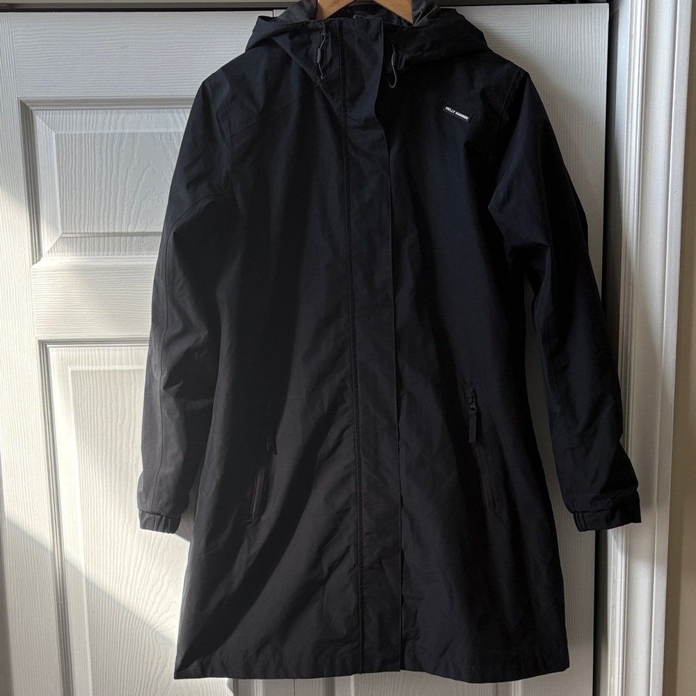 Helly Hansen Black Knee length Hooded fleece lined jacket EUC